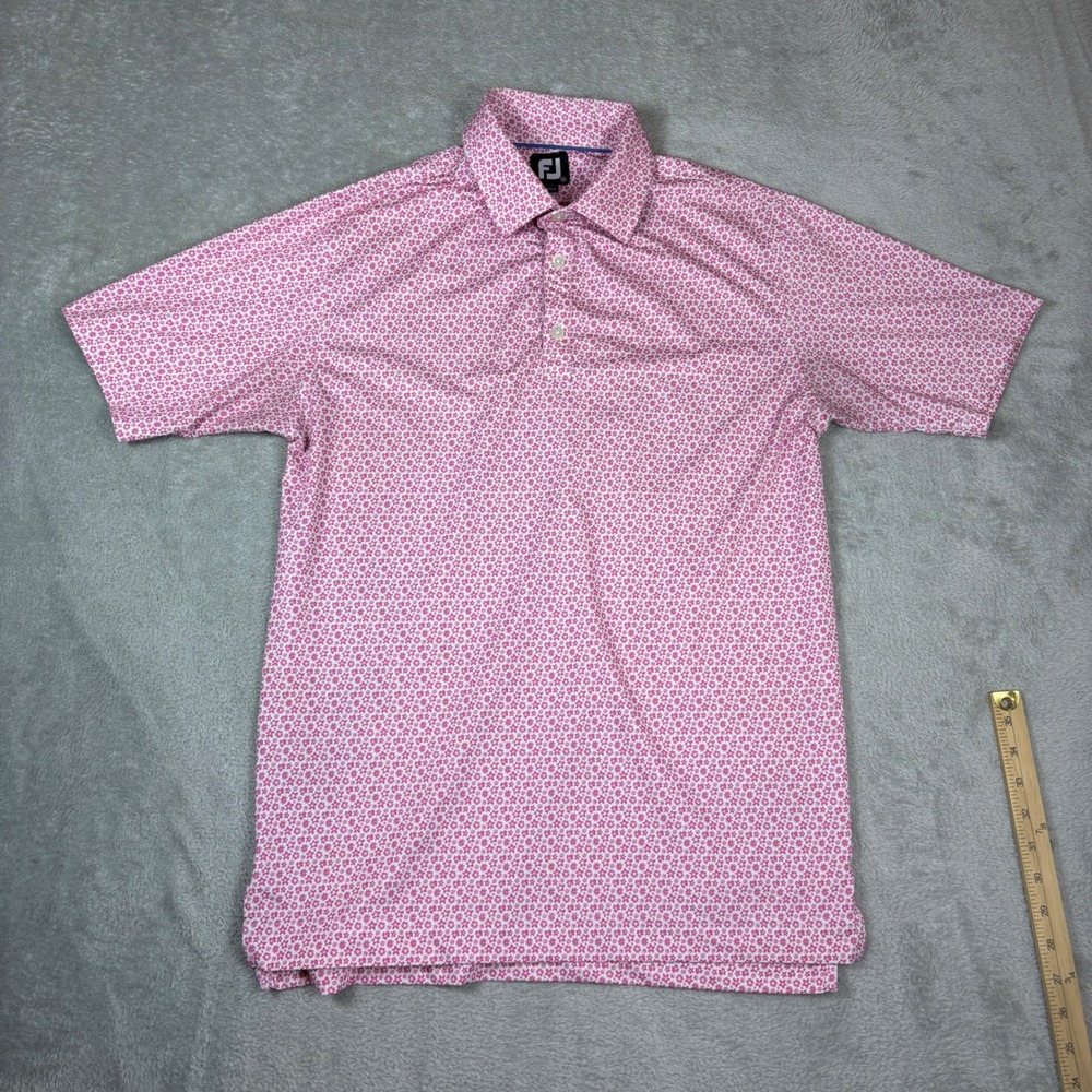 FootJoy Shirt Mens S Performance Golf Polo Floral Print Pink White Stretch